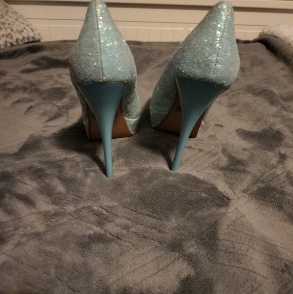 Qupid Blue Platform Glitter Heels - Picture 6 of 6